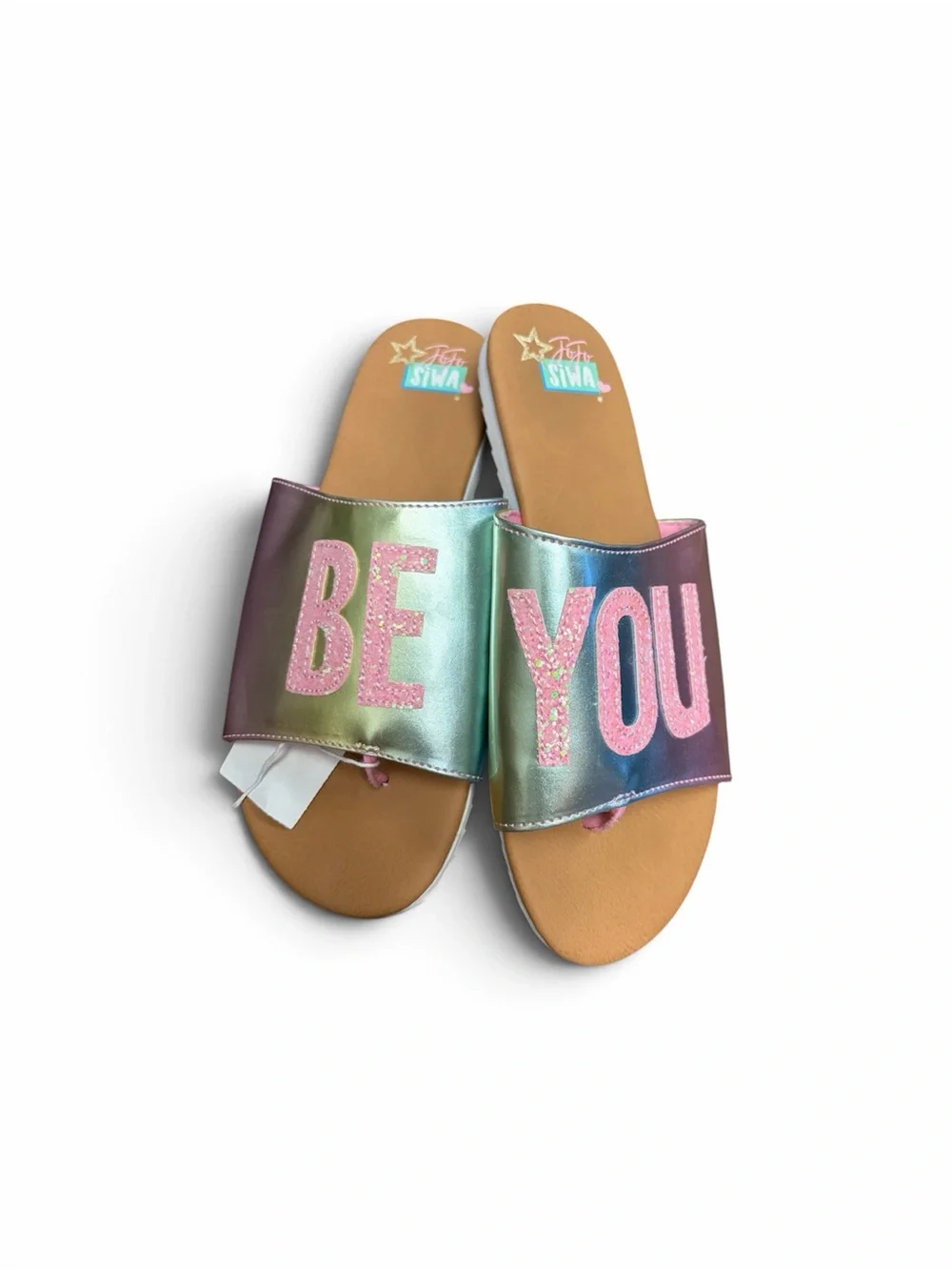 'Be You' Iridescent Slide Sandals for Kids - Pink/Green